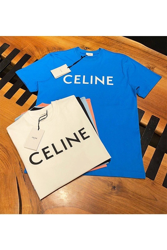 Мужская розовая футболка Celine logo-print