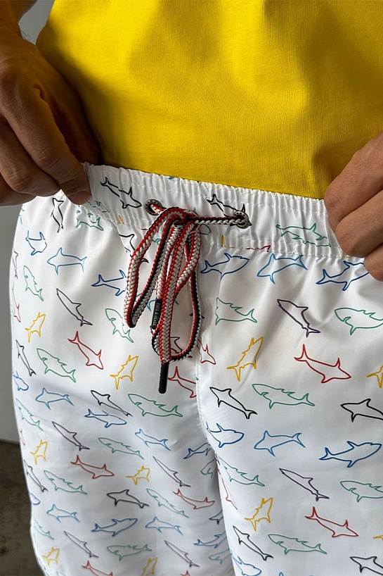 Мужские белые шорты Paul & Shark shark-print