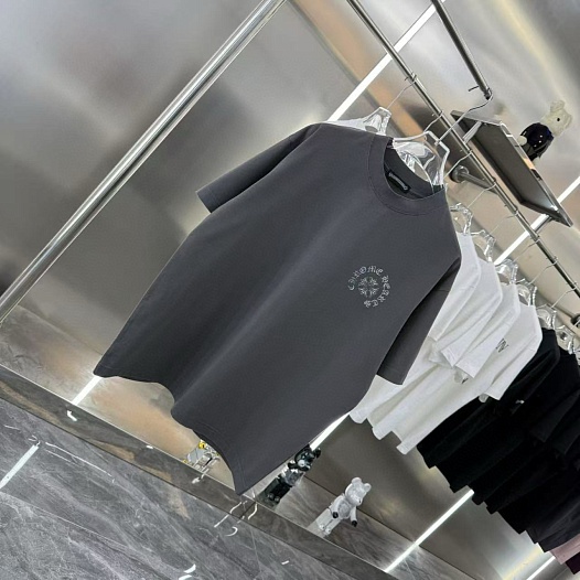 Серая оверсайз футболка Chrome Hearts Premium   