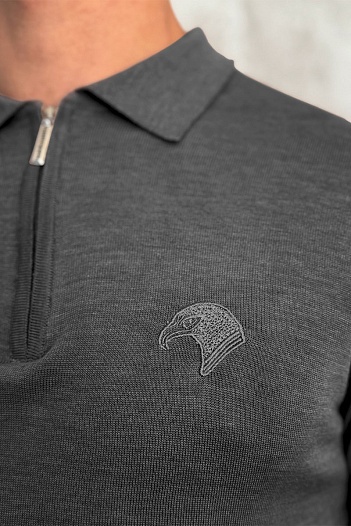 Серое поло с длинным рукавом Stefano Ricci zip-up   