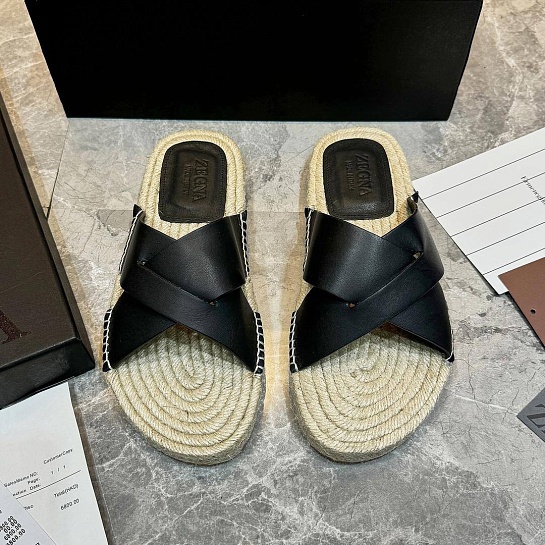 Мужские шлёпанцы Ermenegildo Zegna leather - Black