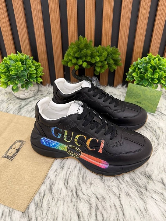 Кожаные кроссовки Gucci GG Rhyton - Black