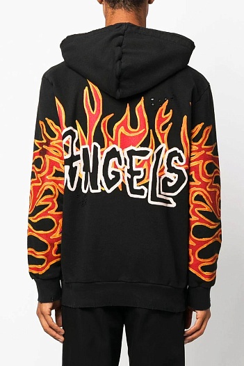 Чёрное худи Palm Angels Graffiti Flames logo-print   