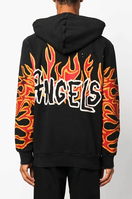 Чёрное худи Palm Angels Graffiti Flames logo-print