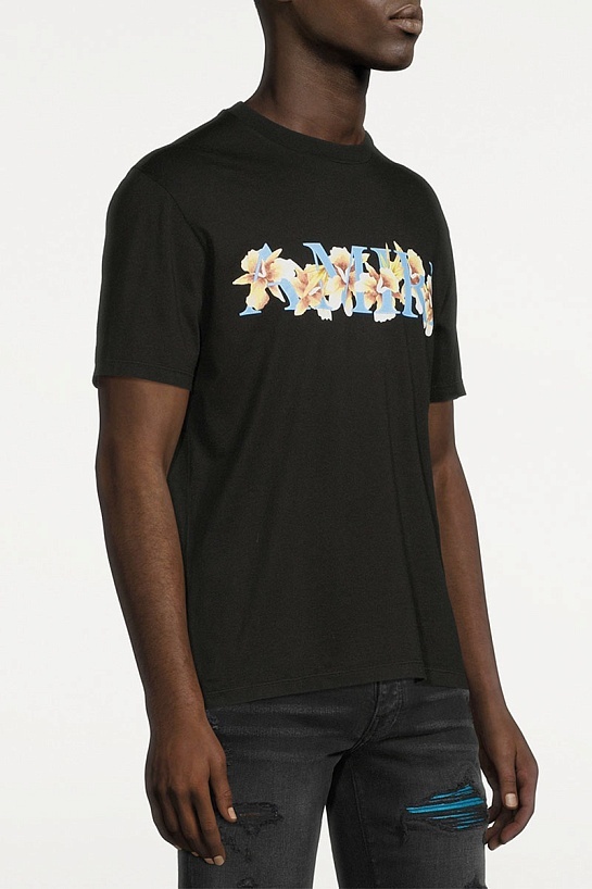 Чёрная оверсайз футболка Amiri Hibiscus Logo