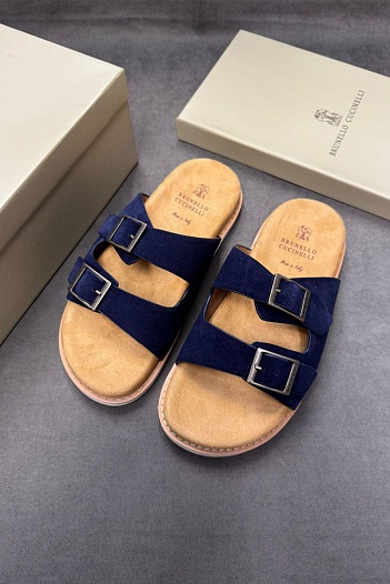 Замшевые шлёпанцы Brunello Cucinelli Urban - Navy   