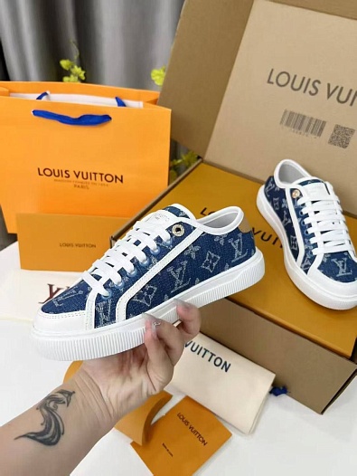 Женские комбинированные кеды Louis Vuitton Premium - Blue   