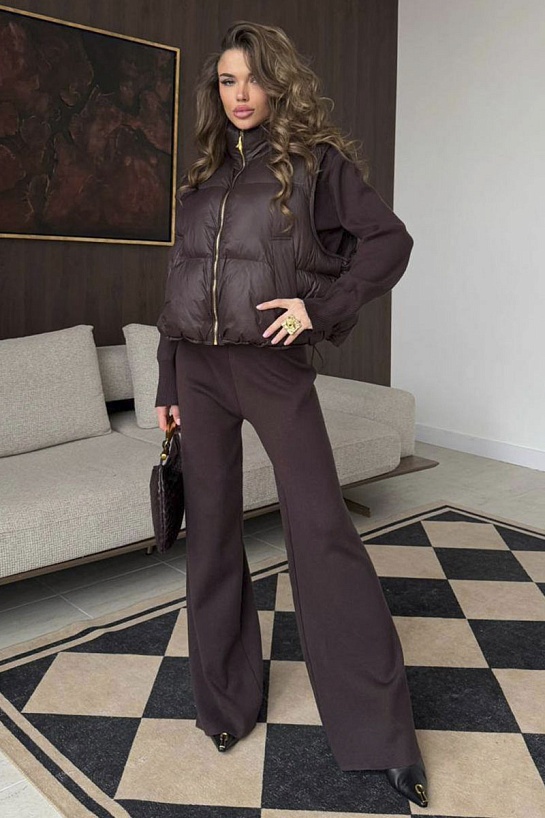 Женский костюм тройка на флисе Schiaparelli premium - Brown