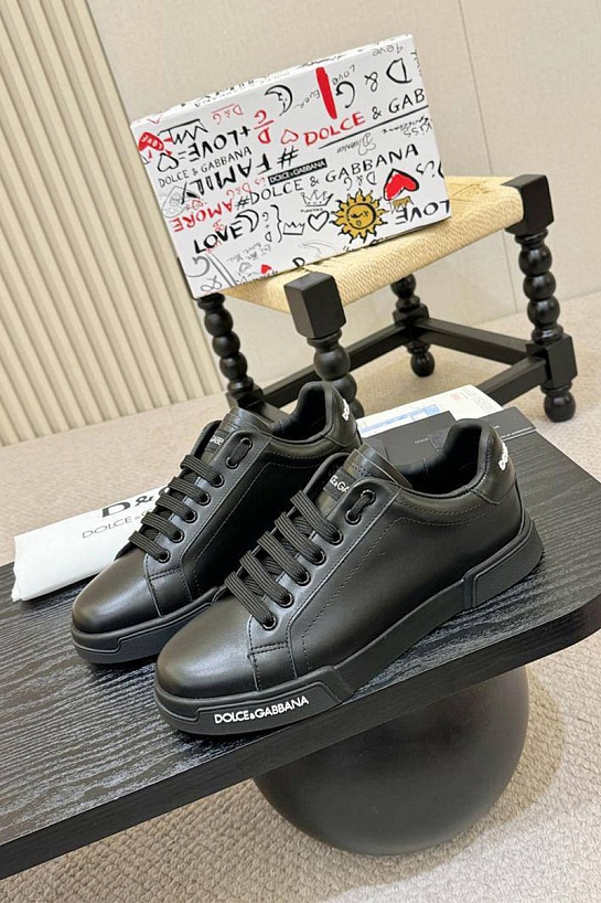 Чёрные кожаные кроссовки Dolce & Gabbana Portofino 