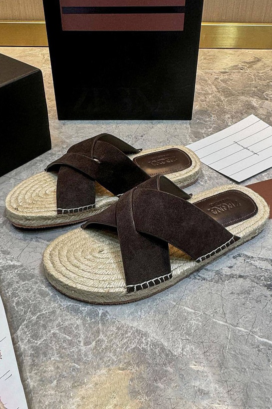 Мужские шлёпанцы Ermenegildo Zegna suede - Brown
