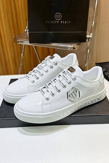 Мужские кожаные кроссовки Philipp Plein белого цвета   