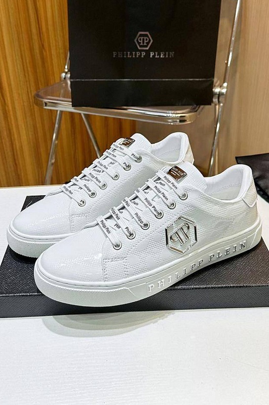Мужские кожаные кроссовки Philipp Plein белого цвета