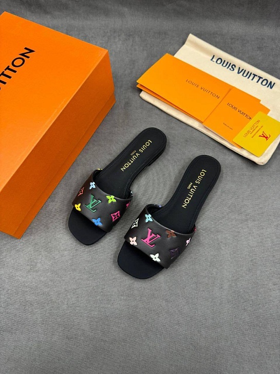 Женские кожаные шлёпанцы Louis Vuitton x Takashi Murakami Multicolore premium