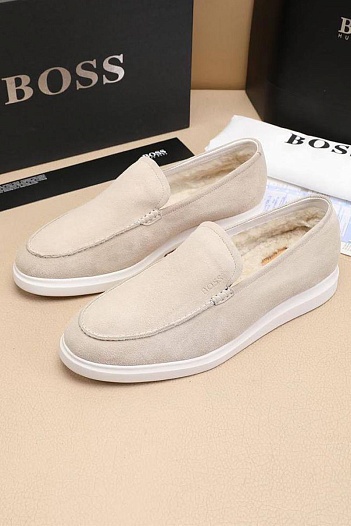 Замшевые лоферы с мехом Hugo Boss   