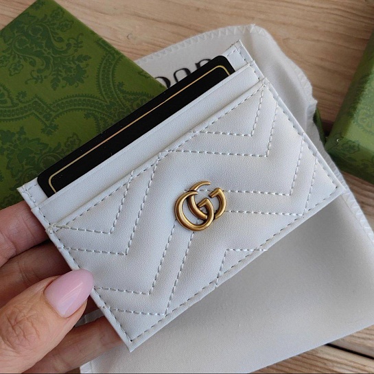 Кожаный чёрный кардхолдер Gucci GG logo-plaque 10x7 см - White