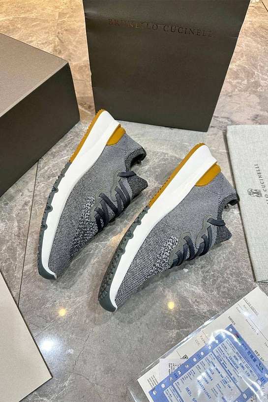 Текстильные кроссовки Brunello Cucinelli серого цвета