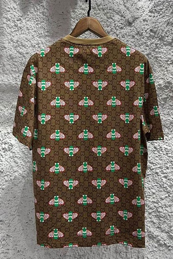 Брендовая оверсайз футболка Gucci GG logo all-over "Bee" - Brown   