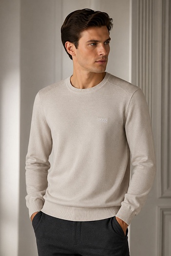 Бежевый мужской джемпер Hugo Boss logo-embroidered   