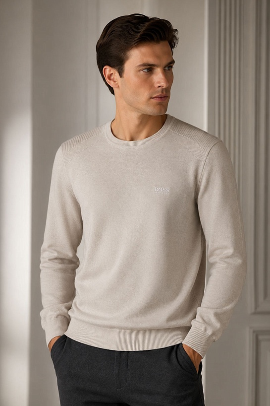 Бежевый мужской джемпер Hugo Boss logo-embroidered