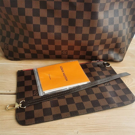 Женская кожаная сумка Louis Vuitton Neverfull MM Damier Ebene 33x30 см