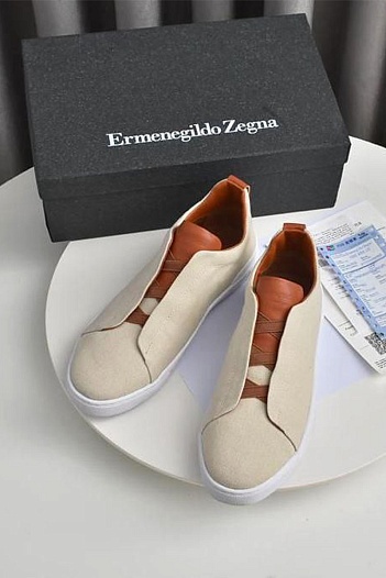 Бежевые кроссовки Ermenegildo Zegna Triple Stitch Canvas   