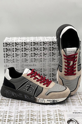 Мужские комбинированные кроссовки Premiata Lander - Grey / Beige   