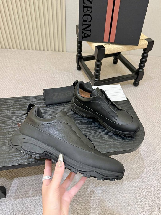 Кожаные кроссовки Zegna Triple Stitch Monte - Black