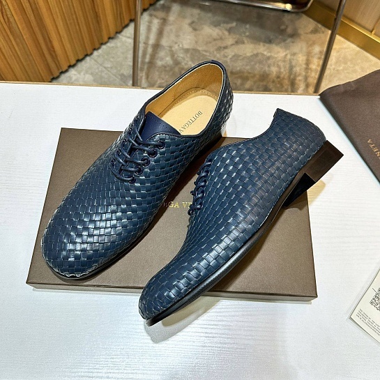 Мужские кожаные ботинки Bottega Veneta Intrecciato - Navy