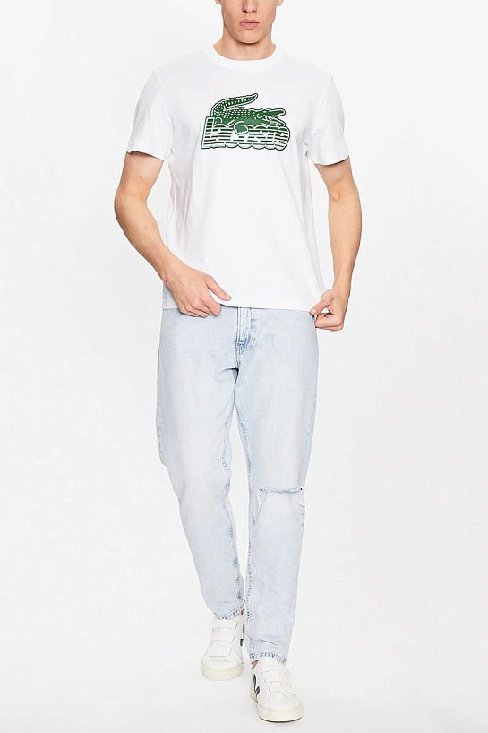 Мужская белая футболка Lacoste crocodile print