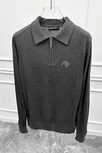 Серое поло с длинным рукавом Stefano Ricci zip-up   