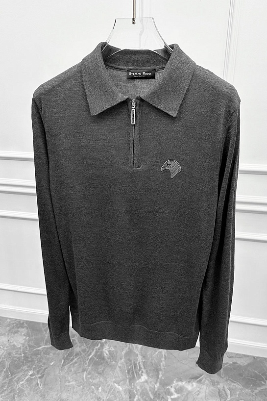 Серое поло с длинным рукавом Stefano Ricci zip-up