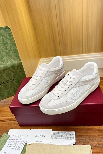 Женские замшевые кеды Gucci Premium - White   