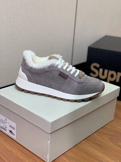 Женские замшевые кроссовки с мехом Brunello Cucinelli premium   