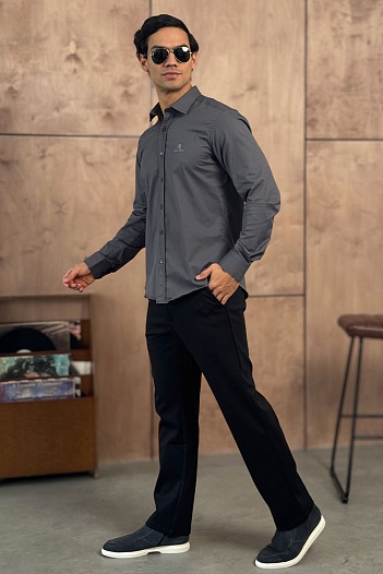 Мужская серая рубашка Loro Piana logo-embroidered   