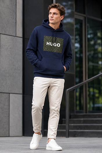 Тёмно-синее мужское худи Hugo Boss Dreeman logo-print   