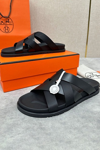 Мужские шлёпанцы Hermes Kazimir - Black   