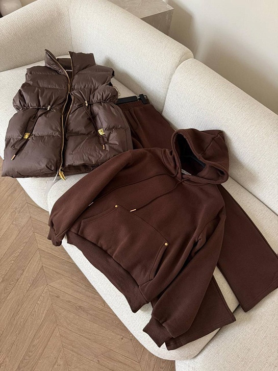 Женский костюм тройка на флисе Schiaparelli premium - Brown