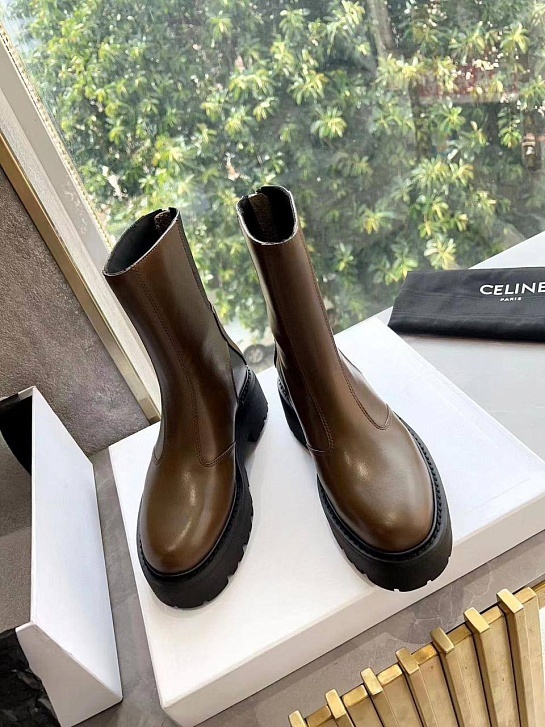 Женские коричневые кожаные ботинки Celine Premium