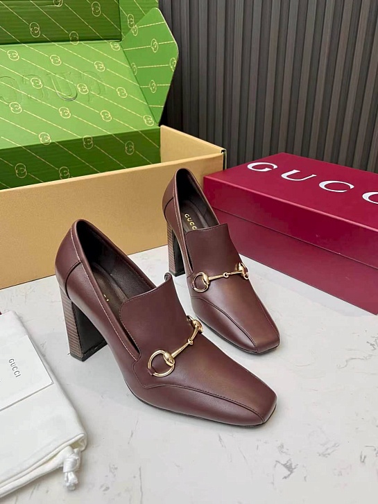 Женские кожаные лоферы на каблуке Gucci Signora Pump premium