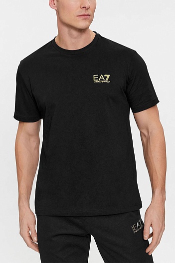Мужская чёрная футболка Emporio Armani 7 logo-print   