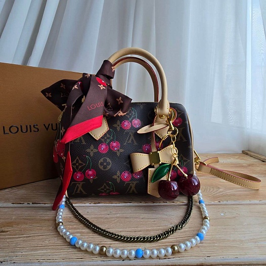 Кожаная сумка Louis Vuitton x Takashi Murakami Cherry Speedy 22x16 см   