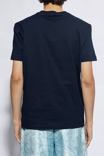 Мужская тёмно-синяя футболка Versace Medusa logo-print   