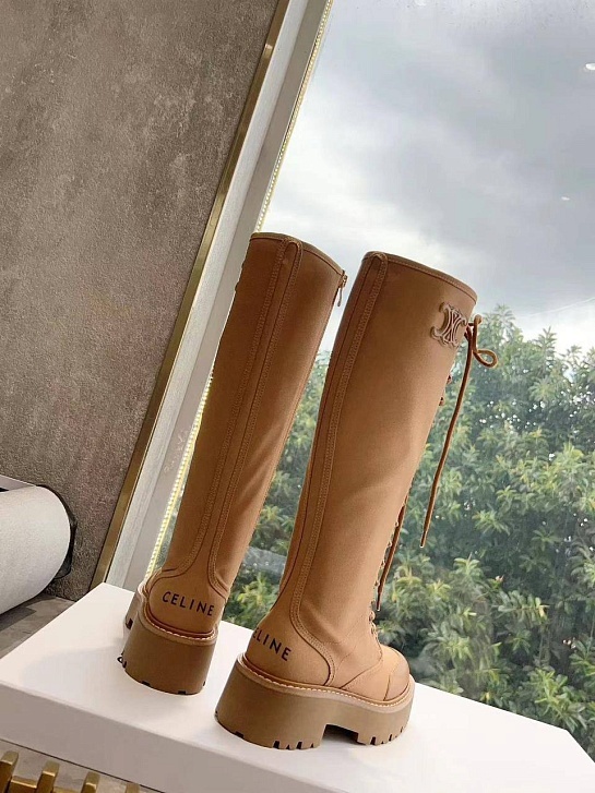 Женские комбинированные сапоги Celine Premium - Brown