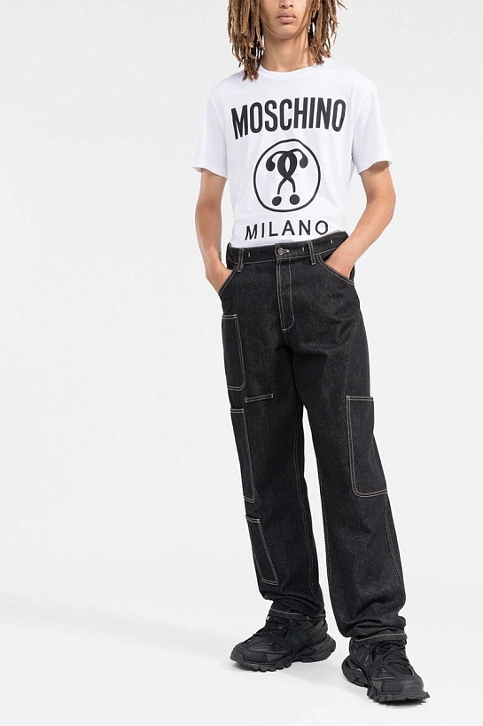 Белая оверсайз футболка Moschino Double Question Mark Logo