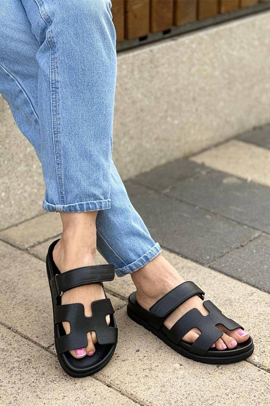 Женские кожаные сандалии Hermes Chypre - Black