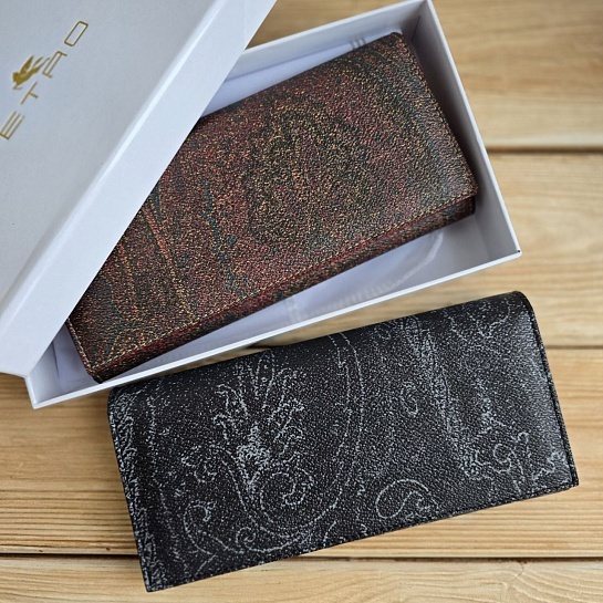 Кожаное портмоне Etro с узором пейсли 19x9 см
