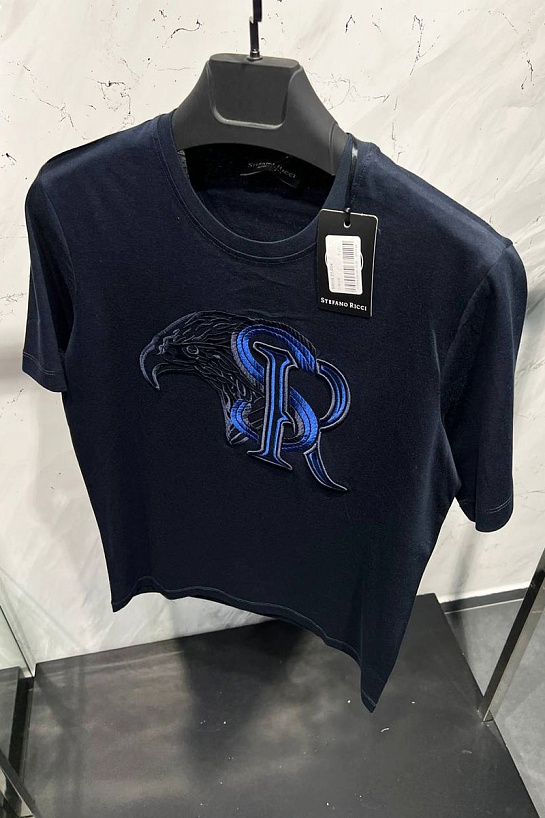 Футболка тёмно-синего цвета Stefano Ricci Eagle