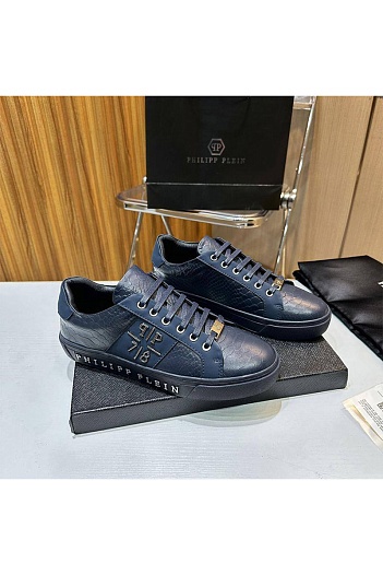 Мужские кожаные кроссовки Philipp Plein синего цвета   