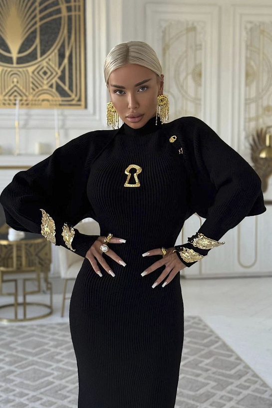 Женское трикотажное платье двойка Schiaparelli чёрного цвета