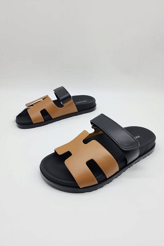 Женские кожаные сандалии Hermes Chypre - Brown / Black